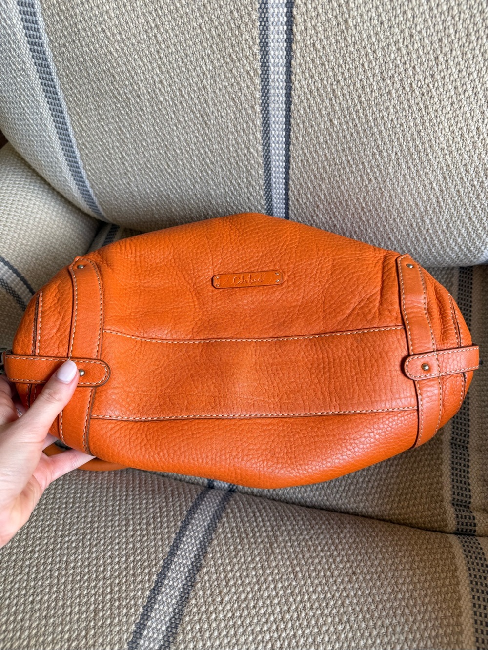 Cole Haan Orange Pebbled Leather Shoulder Bag - Picture 5 of 9
